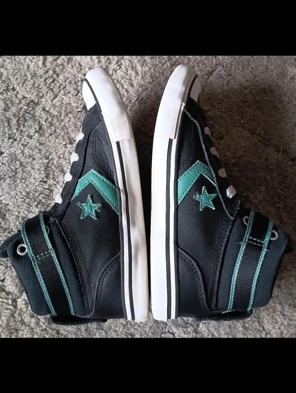 🖤 Converse Star Player Mid Leather Youth Kids Boys 3 Black Teal Sneakers Shoes